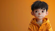 3d illustration of sad child in orange hoodie on an orange background