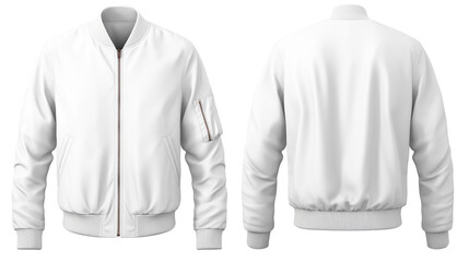 Blank jacket bomber white color in front and back view isolated on white background, ready for mockup template, generative AI