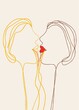 Two women kissing each other in a line drawing.