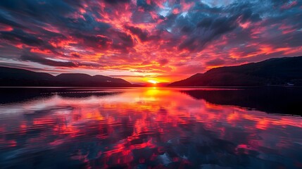 Sticker - Fiery Hues of a Tranquil Lake at Sunset