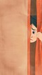 Illustrated young girl peeking fearfully from behind curtain, symbolizing the hidden trauma of domestic violence. Vulnerability and silence in abuse