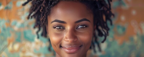 Wall Mural - Smiling black woman looking at camera