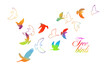 A flock of colored birds. hand drawing. Free birds. Not AI, Vector illustration