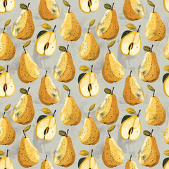 Poster - A design featuring a repetitive pattern of pears set against a grey background.