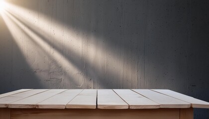 Poster - table top on background of concrete wall with ray of light