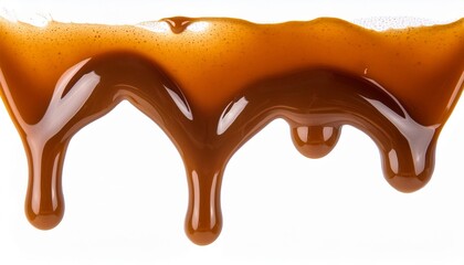 Canvas Print - dripping caramel drops of sweet sauce isolated on white background melted caramel sauce