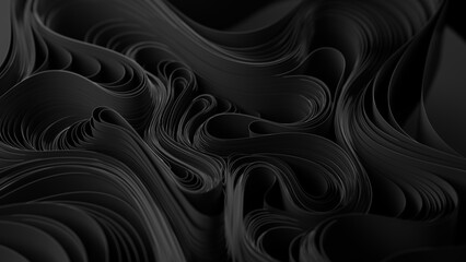 Poster - Black layers of cloth or paper warping. Abstract fabric twist. 3d render illustration