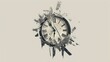Shattered vintage clock depicting time destruction. Concept of fleeting time and urgency