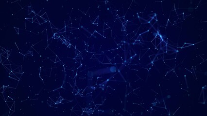 Poster - Network connection points and lines. Abstract digital blue background. Plexus effect. 3D rendering. Abstract animation 4K.