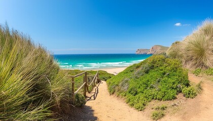 Wall Mural - small path to the beach on a sunny day