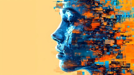 Aufkleber - Futuristic Digital Human Face Concept. Abstract Technological Artwork Illustration. Modern Visual Design Piece. Cyberspace and Identity Theme. AI