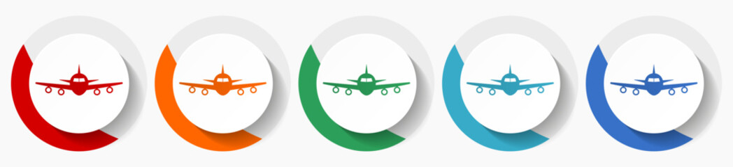 Poster - Flight, plane, aircraf vector icon set, flat icons for logo design, webdesign and mobile applications, colorful round buttons