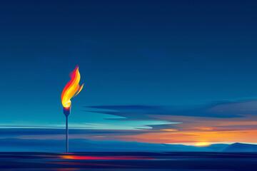 Wall Mural - A tall, red and yellow flame is lit in the middle of a blue sky
