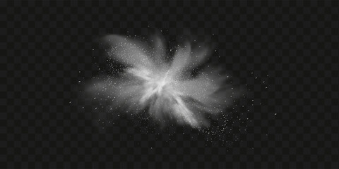 A realistic set of white clouds of flour, sugar, washing powder. An explosion of snow dust in the air. A splash of ice crystals in a white blizzard cloud.