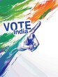 A hand with an inked finger, the Indian flag colors wave in the background with the text VOTE India