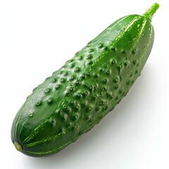 Wall Mural - Single fresh green cucumber isolated on white background