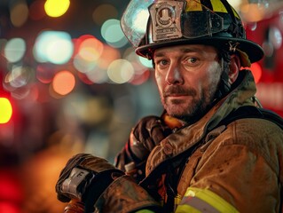 Wall Mural - Portrait of a Firefighter in Protective Gear