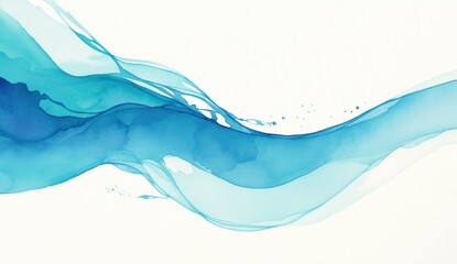 Wall Mural - A blue and teal curved river in watercolor, simple with a white background and white space.