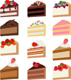 Fototapeta Pokój dzieciecy - vector sweet cake slices. pieces of cake with berries