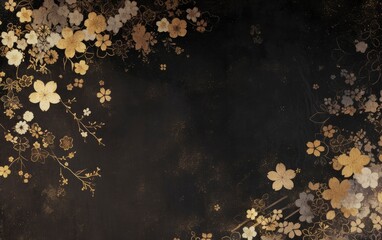 Wall Mural - a japanese ink painting style illustration of white clouds, gold and silver flowers