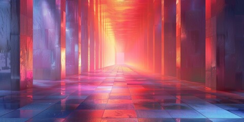 Poster - Futuristic Sci-Fi Corridor With Glowing Red and Blue Lights