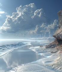 Wall Mural - The beautiful landscape of the beach with white cliffs and blue sky