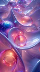 Poster - Pink and purple abstract shapes with glowing spheres