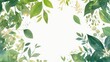 Watercolor spring green leaves background