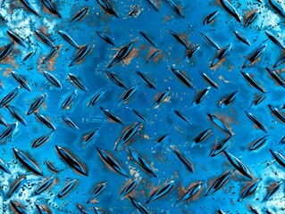 A blue metal plate with rusty texture.