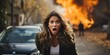 A woman screams in terror as a car explodes behind her
