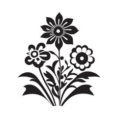 Wall Mural - Flowers vector black and white flat design line art. White background.