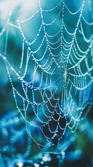 a spider web with water droplets on it.