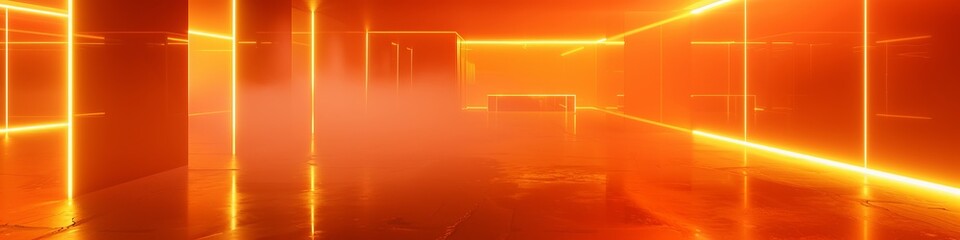 Canvas Print - 3d neon orange background in fog.