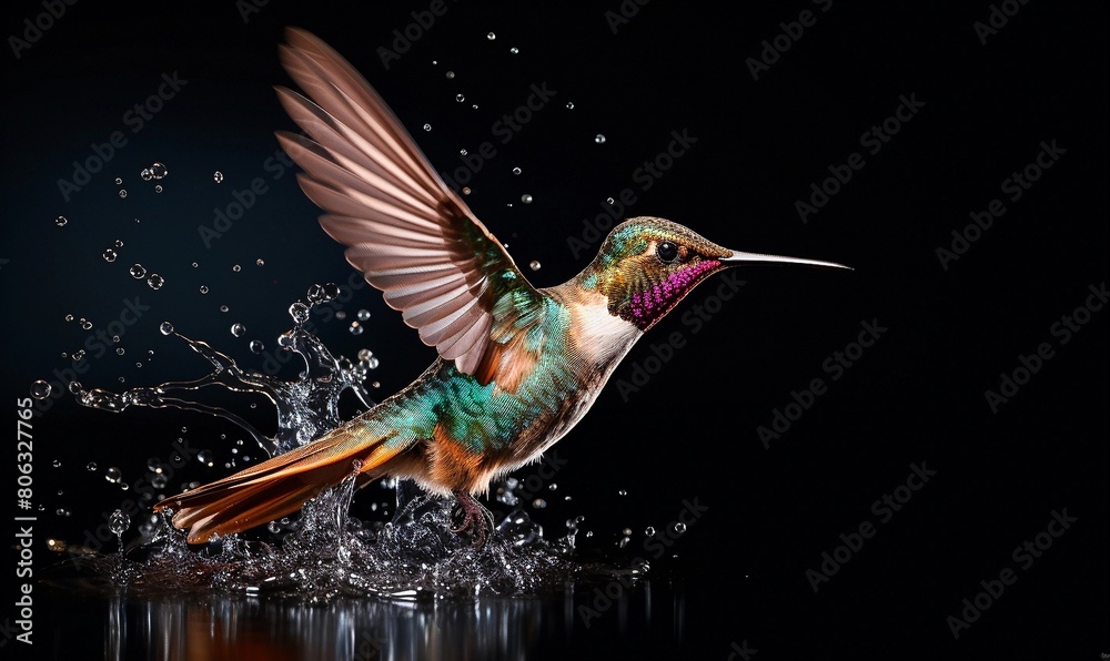 Stunning hummingbird captured in midflight with wings spread ...