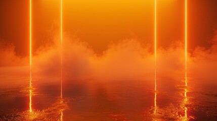 Canvas Print - 3d neon orange background in fog.