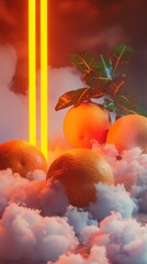 Canvas Print - 3d neon orange background in fog.