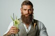 © Anastasia Knyazeva - Bartender with cocktail banner on solid background