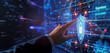 © adobe st - hand touching digital data with futuristic hologram and colorful spiral vortex background, technology concept. Digital twin of abstract connection in the cyberspace
