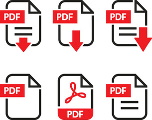 set of icons representing the pdf file format. symbols for downloading pdf files. formats for text, 