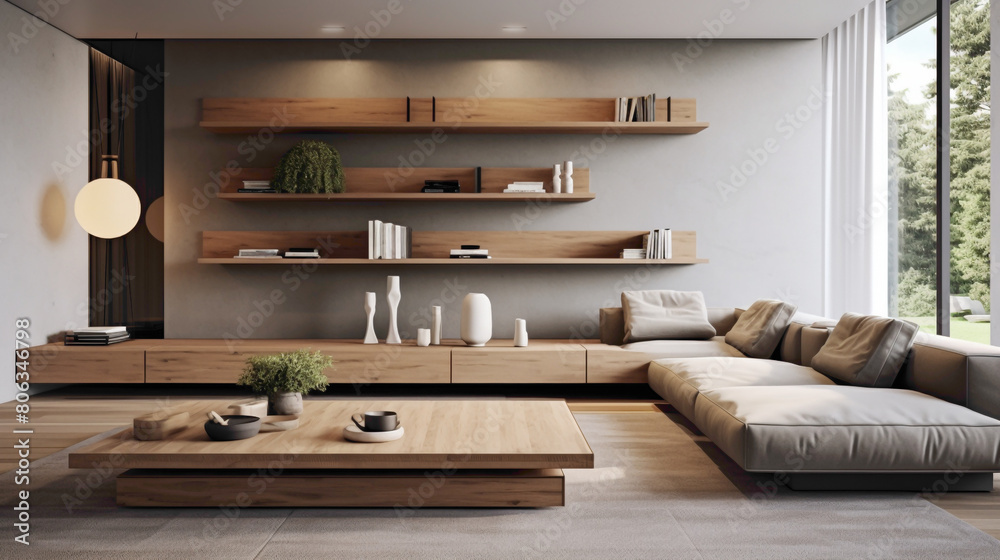 Immerse yourself in the contemporary charm of a living room featuring a ...
