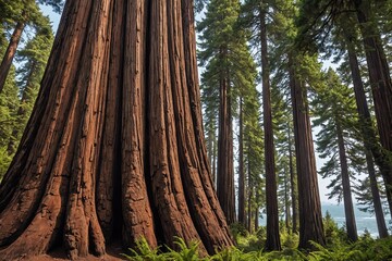 full view of  Hyperion (Coast Redwood) big tree, detailed and sharp texture, large depth of field