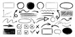 © Nataliia - Set of black hand drawn grunge doodle curved charcoal, chalk arrows, stamp, abstract shapes on white background. Scribble symbols of direction pointers, swirl arrow elements for infographic design