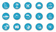 vacation round icon set. summer, sea and beach symbol. blue vector images for travel and tourism design