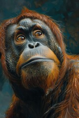 Wall Mural - A realistic oil painting of an african orang utan happy looking mysterious. simplistic, modern , generated with ai