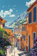warm illustration of the cityscape of Marseille inside the town, south France city, generated with AI