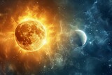 Fototapeta  - Mesmerizing View of Sun, Earth, and Moon in Outer Space