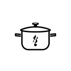 Poster - Minimalistic black and white icon of a cooking pot with steam, symbolizing cooking or culinary activities on a clean white background.
