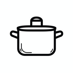Poster - Illustration of a simple, black and white pot with handles and a lid, conveying a sense of cooking and kitchen essentials.