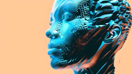 Aufkleber - Digital Transformation Conceptual Art of a Human Profile. Technology and Innovation. Futuristic Design for Tech and Sci-fi Projects. Digital Art Creation. AI