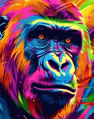 Wall Mural - close up on Gorilla portrait in vibrant colors, Digital art style, generated with AI